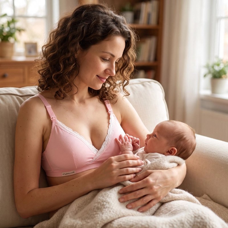 Soutien gorge allaitement rose maman allaitant nouveau-né