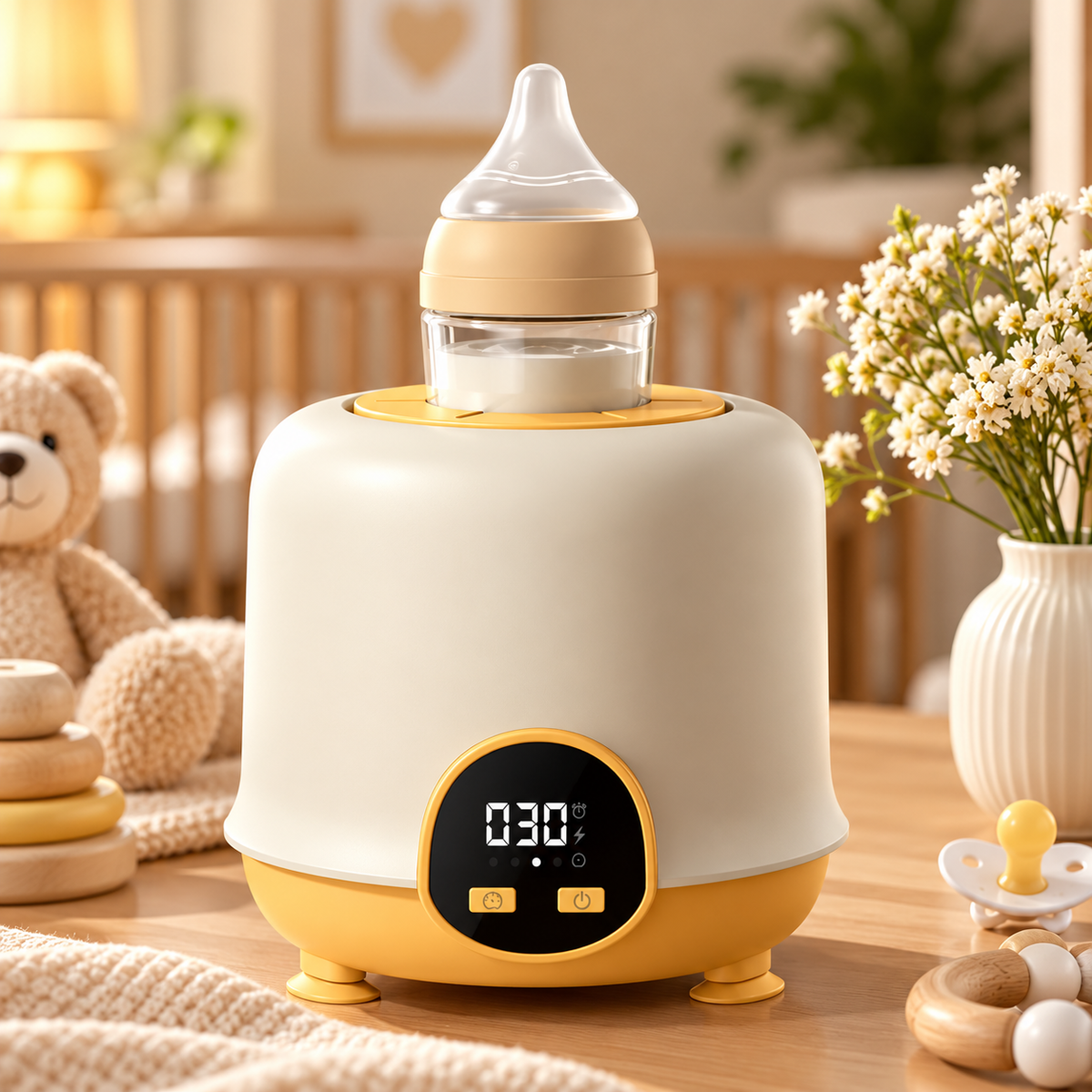 Chauffe biberon crème dans une chambre de bébé cozy