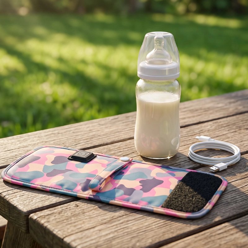 Chauffe biberon nomade multicolore rose ouvert avec câble USB